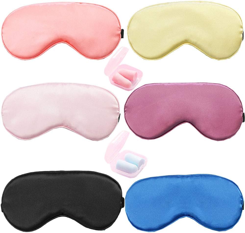 HappyDaily Pack of 6 Elegant and Comfortable Silk Sleep Masks with Boxed Soft Foam Ear Plugs (Pink/Blue/Purple/Watermelon Red/Champagne/Black): Health & Personal Care