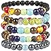 Casoty 7 Beaded Bracelets Chakras Bracelet Set of 5-8mm Volcano Lava Rock Stone Beads Healing Yoga Bracelets For Men and Women