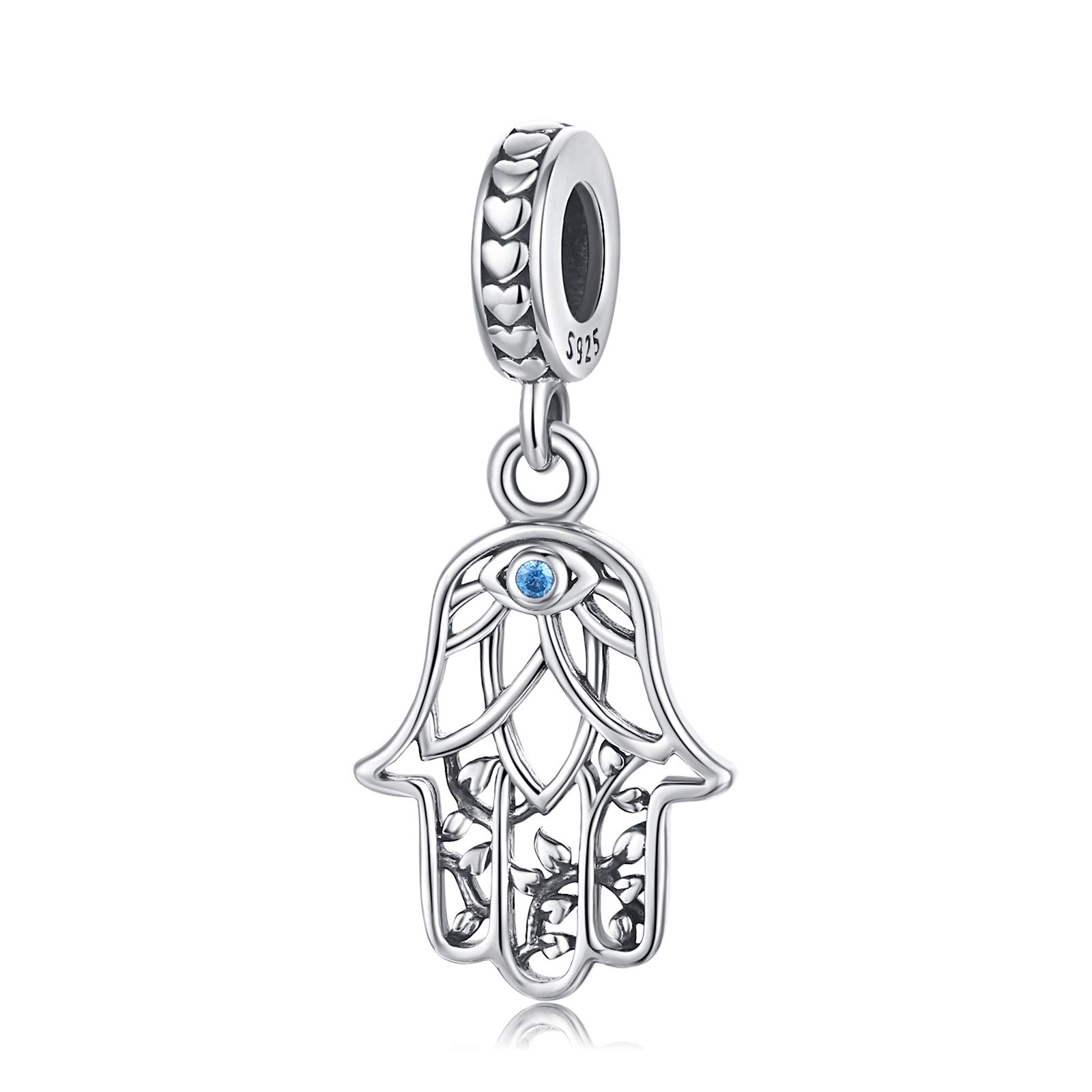 Eusense Hamsa Hand Charm, 925 Sterling Silver Fatima of Hand Bead Fits Pandora and European Bracelet