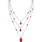 Sacina Layered Black Red Teardrop Choker Necklace, Gothic Emo Punk Grunge Necklace, Goth Jewelry, Christmas Jewelry Gift for Women