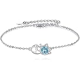 AOBOCO 925 Sterling Silver Cat Adjustable Link Bracelet Jewelry Gift for Cat Lovers Women Her, Made with Crystal