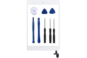 KAKUSIGA New Touch Screen Replacement Parts for iPad Mini 1/Mini 2 (White) with IC Chip,Home Button, Complete Repair Tools Kit, Camera Holder, Pre-Installed Adhesive A1432 A1454 A1455 A1489 A1490 A1491
