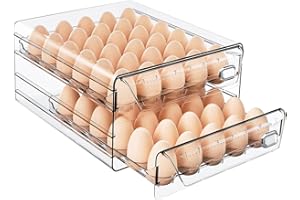 HIYOHIYO Clear 60 Egg Holder for Fridge, High Capacity Egg Container for Refrigerator, Stackable Egg Storage Trays for Countertop, Eggs Organizer for Refrigerator (2 Layer, 11.6"x 10.2"x 5.1")