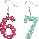 Polka Dot funny 6 7 meme Earrings, Pink and Mint Green, Fashion Statement Jewelry for women girls