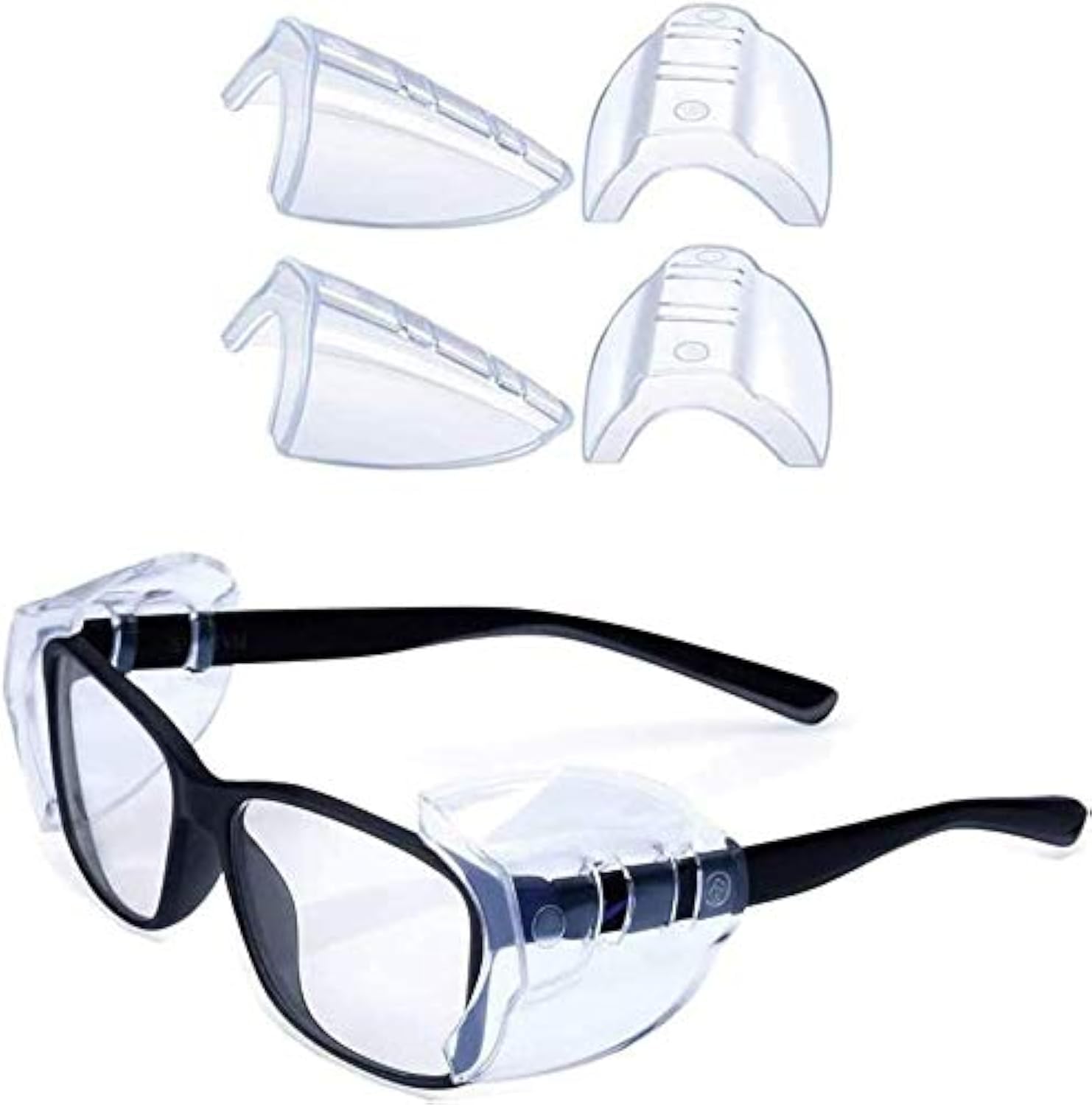 CAREOR Eyeglass Wing, Anti-Slip On Clear Side Shields for Safety Glasses, Safety Glasses Flexible Side Shields- Fits Small/Medium/Large Eyeglasses (DOUBLE HOLE-4 PC-M)