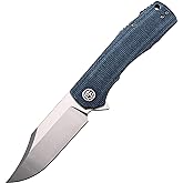 Petrified fish PFP03 Victor 3.58" K110 Steel Blade Pocket Folding Knife | Blue Micarta Handle, Ambidextrous Pocket Clip, Satin Blade, Liner Lock, Ceramic Ball Bearing, EDC Knife for Camping Outdoor