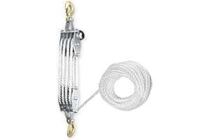 KITUYOTO Block and Tackle Pulley System 4400 LBS Breaking Strength, 1100 LBS Work Load Pulley System for Lifting, 7:1 Lifting Power, 65 Feet 3/8" Rope Hoist, Heavy-Duty Pulley Hoist