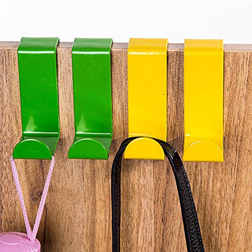 Coralpearl Over The Door Utility Hooks Rack Hanger Kitchen Metal Organizer, Stainless Steel Coat Clothes Storage Set With Cartoon Memo Holder Pack of 4 (Pure Hook)