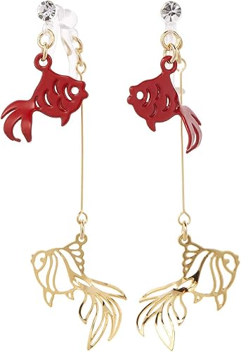 Amazon アクセサリーショップピエナ ノンホールピアス 金魚 バックチャーム 樹脂 オメガ ワンタッチ かわいい 小さめ 小ぶり 揺れる 金属アレルギー 安心 痛くなりにくい イヤリング レディース イヤリング 通販