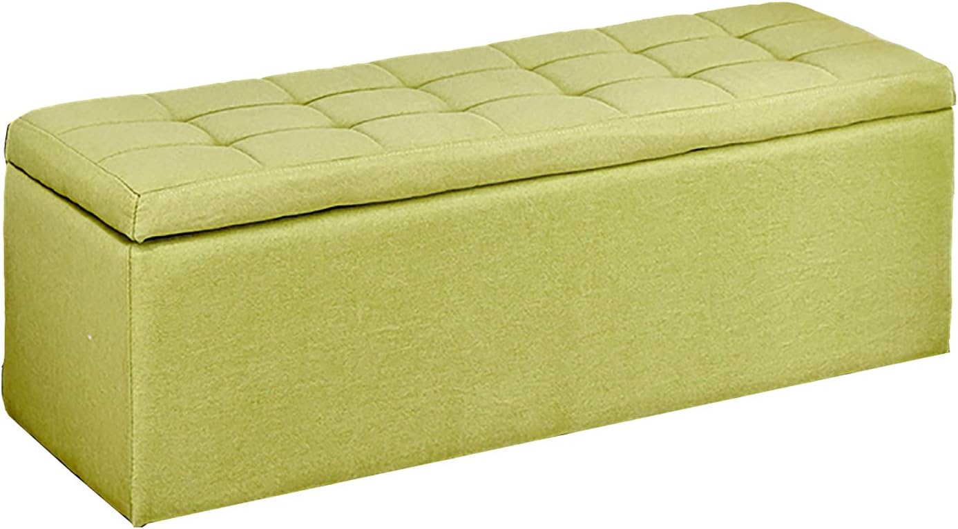NTBST Ottoman with Storage and Sitting, Linen Fabric Rectangular Storage Stool Bedroom Bench Footstools,Green_24x16x16inch