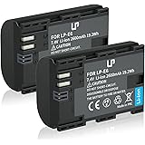 LP LP-E6, LP-E6N Battery 2-Pack, Rechargeable 2600mAh Large Capacity Replacement Batteries for Canon EOS 5D Mark II III IV, 5