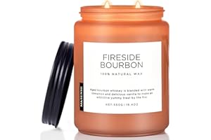 M&SENSE Fireside Bourbon Candles Strong Scented, 2 Wick Jar Candle 19.4oz 110 Hour Long Lasting, Organic Natural Soy Wax Cand