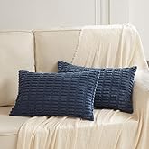 Fancy Homi 2 Packs Dusty Blue Lumbar Decorative Throw Pillow Covers 12x20 Inch for Living Room Couch Bedroom, Soft Corduroy Rectangle Solid Cushion Case 30x50 cm, Rustic Farmhouse Boho Home Decor