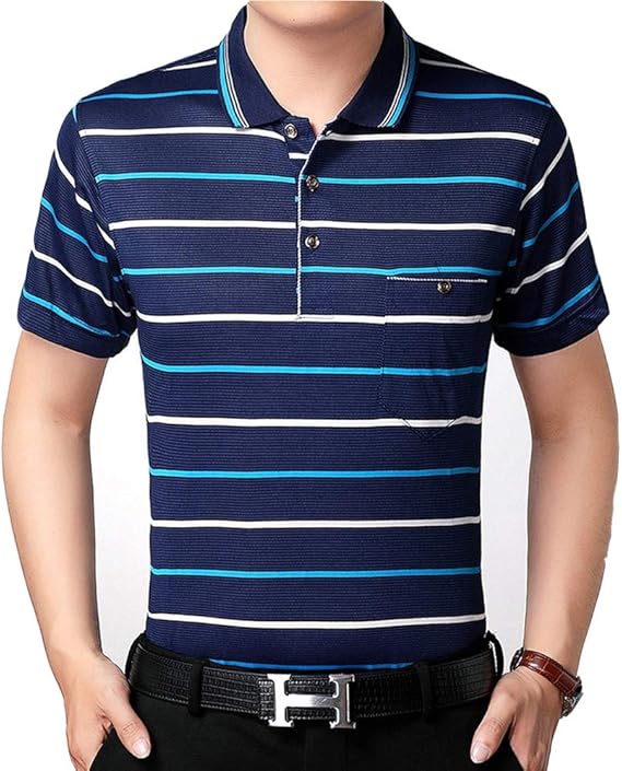 Amazon メンズ半袖tシャツポロシャツ人気のストライプお父さんの衣装ハーフスリーブ付きワイドルーズサマーシンシャツ Tシャツ カットソー 通販