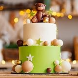 ASTARON 32 Pcs Foam Ball Cake Topper Decorations Brown Gold Mix Sizes Party view 6