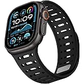 ZZDZZ Compatible with Apple Watch Band 49mm 46mm 45mm 44mm 42mm 41mm 40mm 38mm, Magnetic Silicone Sport Breathable Strap for iWatch Ultra 3/2/1 SE3 Series 11 10 9 8 7-1 (49/46/45/44/42, Black)