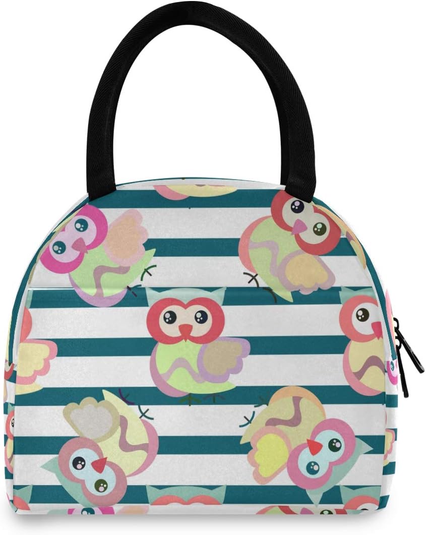 Owl Stripes Lunch Bags for Women and Men Insulated Lunch