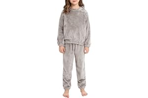 Boys Girls 2 Piece Fleece 𝗣a𝗷amas Set Fluffy Plush Crewneck Pullover Tops Pants Kids Fuzzy Flannel Warm 𝗡ightclothes