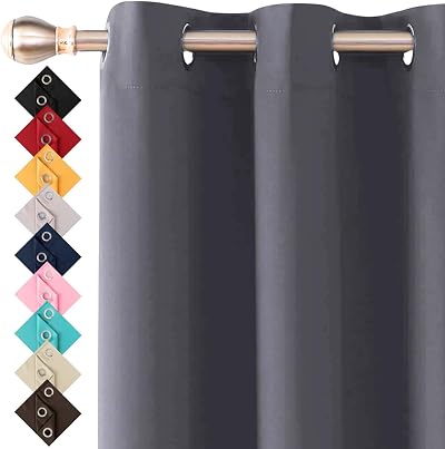 Thermal Insulated Blackout Curtains 90x72 Charcoal Eyelet 2 Panels