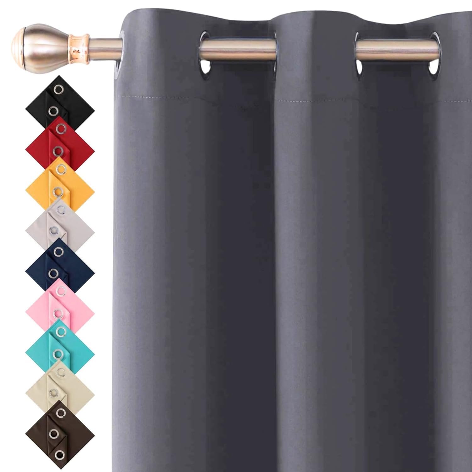 Thermal Insulated Blackout Ring Top Eyelet Curtains for Bedroom Windows 46 x 54 Inches Charcoal Grey 2 Panels (46”(116cm) wide x 54”(137cm) long, Charcoal) — image 1