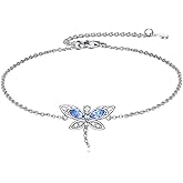 TIGER RIDER Dragonfly Bracelet for Women Sterling Silver Blue Crystal Adjustable Bracelet Dragonfly Jewelry Birthday Gifts for Wife Friends