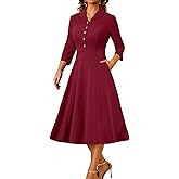 DRESSTELLS Women's Cocktail Dresses, Wedding Guest Vintage Tea Party 3/4 Sleeves Work Church Casual Dress with Pocket