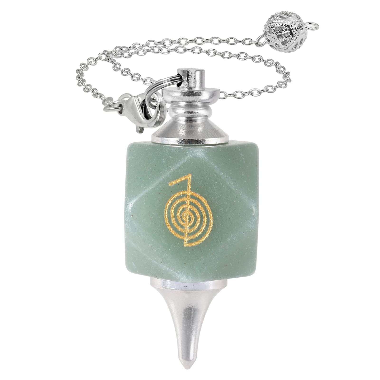 mookaitedecor Natural Green Aventurine Crystal Pendulum with Reiki Symbol for Scrying Dowsing Divination, Cho Ku Rei Reiki Symbol Pendant Healing Crystal Pendulum Divination Tool Wiccan Gift
