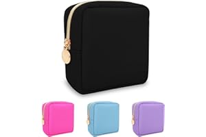 IZUZTA Nylon Mini Makeup Bag for Purse, Preppy Small Cute Black Makeup Bag Cosmetic Zipper Pouch Purse, Waterproof Travel Coin Pouch Sanitary Napkin Storage Bag Clutch Makeup Organizer for Women Girls(Black)