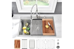 32 Inch Drop In Kitchen Sink Workstation-VASOYO 32x22 Kitchen Sink Drop In Topmount Workstation Sinks 16 Gauge Stainless Steel 10 Inch Deep Single Bowl with Cutting Board