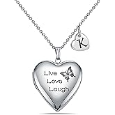 MUERDOU Butterfly Locket Necklace that Holds Pictures Initial Alphabet Letter Heart Shaped Photo Memory Locket Pendant Necklace