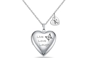 MUERDOU Butterfly Locket Necklace that Holds Pictures Initial Alphabet Letter Heart Shaped Photo Memory Locket Pendant Necklace