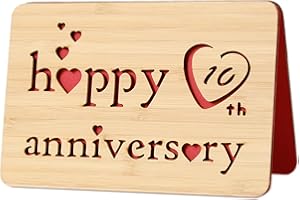DELLA STELLA Wooden 10th Anniversary Card,Handmade 10 Years Wedding Anniversary Greeting Cards,10th wood anniversary card for