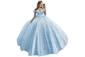 XYAYE Women's Off Shoulder Quinceanera Dresses 3D Flowers Puffy Ball Gown Lace Beaded Prom Dress for Sweet 15 16 XY069