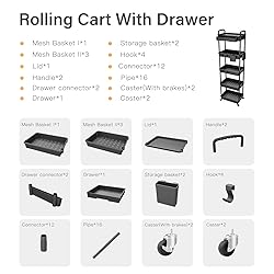 5 Tier Rolling Utility Cart with Drawer,REBECAT
