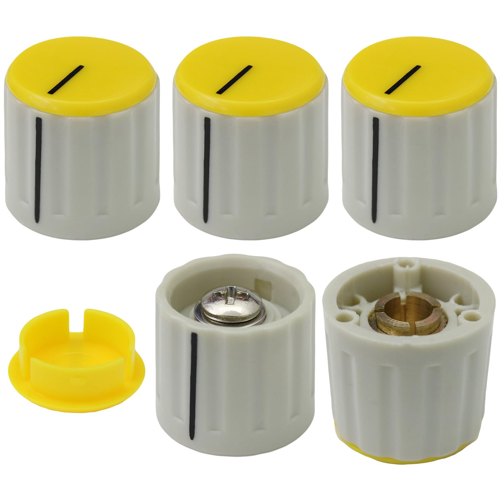 6mm Round Hole Colour Cap Collet Fixing Control Knob Pack of 5 (Yellow)