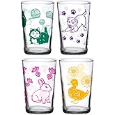 DOWN TO EARTH BASICS Cute Animal Drinking Glass Set 7 oz Glasses for Kids and Adults Set of 4 with Ducky Bunny Puppy and Kitty Artwork