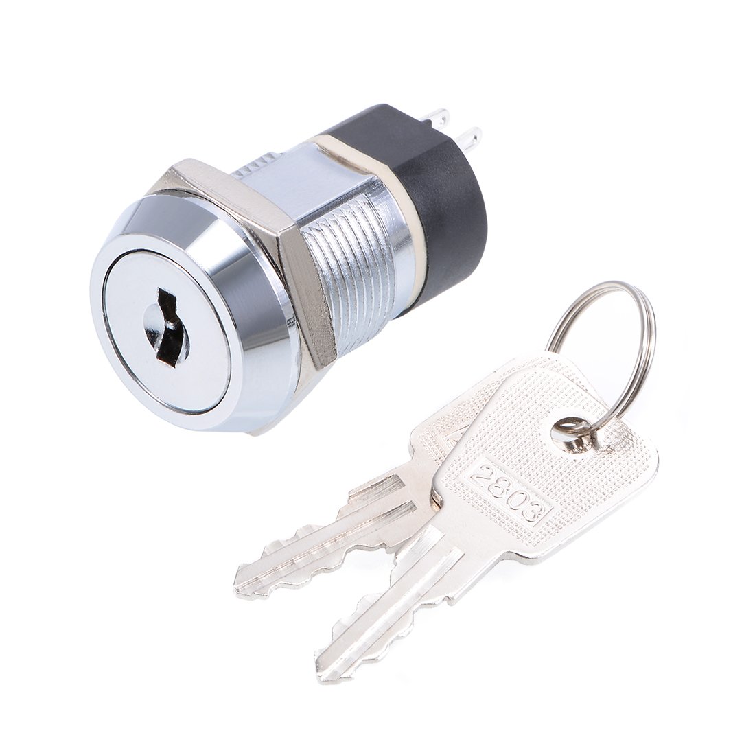 Photo 1 of uxcell 19mm 2 Positions 2NO 2NC Electric Key lock Push Button Switch