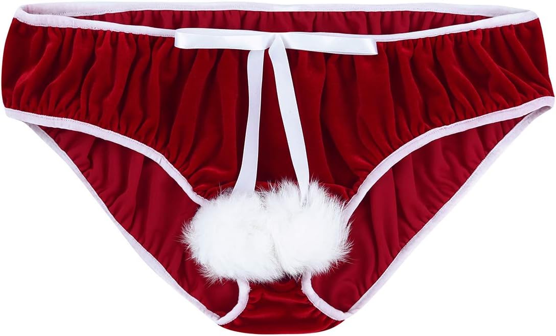 QinCiao Men's Underwear Red Velvet Christmas Costume Santa Claus Cosplay Lingerie Briefs Amazon