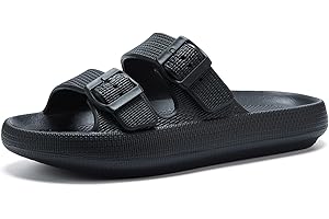 welltree Slides for Women Men Pillow Slippers Double Buckle Adjustable Sandals EVA Recovery Slides