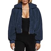 FANCYINN Womens Teddy Cropped Faux Fur Jacket Furry Lapel Coat Zip Up with Pockets Warm Winter