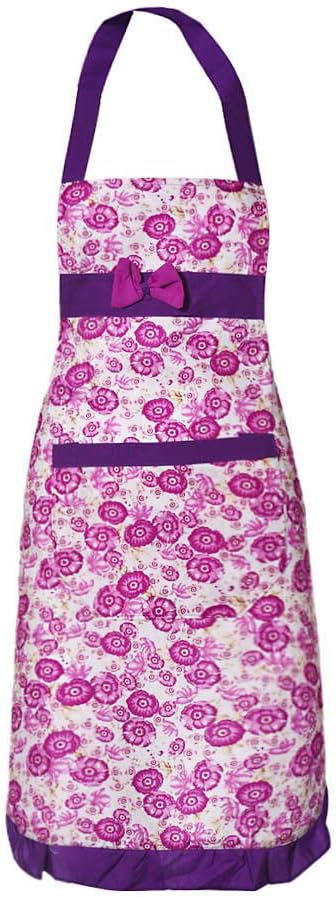 Khaopan Apron- Personalized Creative Best Women New Floral Kitchen Aprons Restaurant Bib Cooking Apron Dress with Pocket Color Purple
