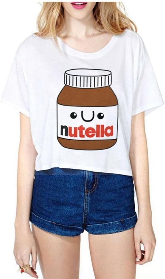 Fashion Summer Style Woman's Crop Tops Cartoon Nutella Printed