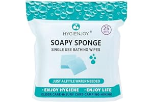 HYGIENJOY-Rinse Free Bath Sponges No Rinse Bathing Wipes(25 Counts)-No Residue Shower Wipes,Soap Infused,Lather,For the Elderly,Bedridden,Campers,Hikers,Post Surgery Must Haves