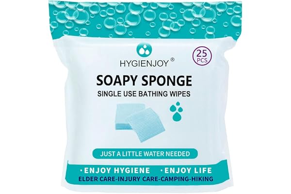 HYGIENJOY-Rinse Free Bath Sponges No Rinse Bathing Wipes(25 Counts)-No Residue Shower Wipes,Soap Infused,Lather,For the Elder