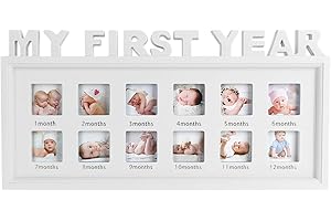 YLUCKY My First Year Picture Frames Baby Moments Keepsake Photo Frame Newborn Infant Collage Frame Boys Girls Shower Gift Wall hanging 12 Month Frame for Room Wall Nursery Décor Elegant White Natural Wood