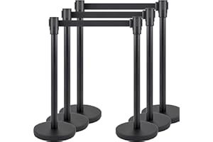 6 Packs Crowd Control Stanchion Set,Crowd Control Barriers,Black Stanchions with Retractable Belts 6.5Ft,Height 36 inches for