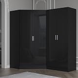 Reflect 2 Piece Wardrobe Bundle | 2 Door Corner & Plain | Black Gloss view 1