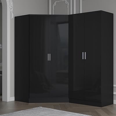 Reflect 2 Piece Wardrobe Bundle | 2 Door Corner & Plain | Black Gloss