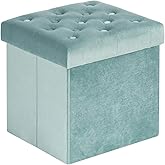 B FSOBEIIALEO Storage Ottoman Cube Velvet Tufted Folding Ottomans Footstool Rest Seat with Removable Lid (Teal, Medium)