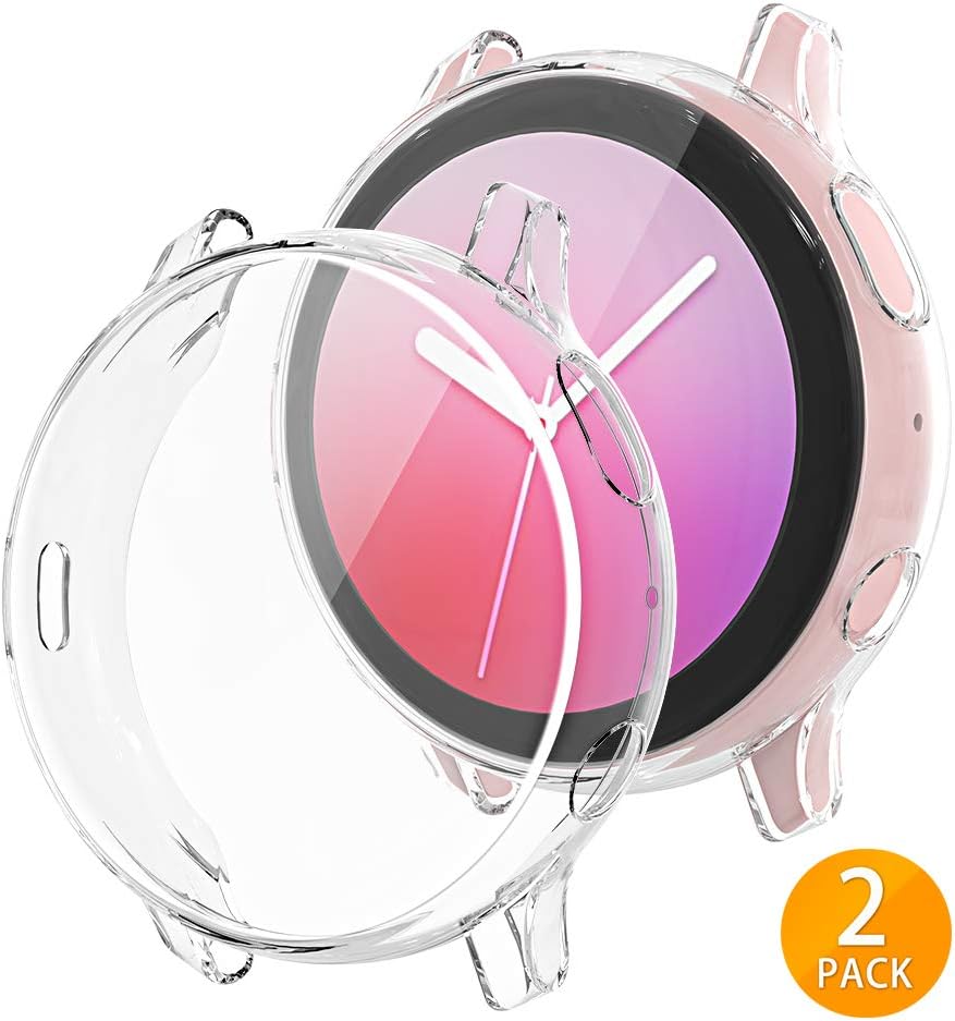 Amazon Com Tensea Compatible With Galaxy Watch Active 2 Case 40mm 2 Packs Soft Tpu Bumper Full Around Screen Protector Cover For Samsung Galaxy Watch Active2 40mm Clear 40mm